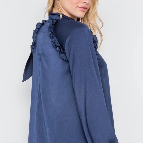 Blue Long Sleeve Sundress for Casual Nights - Picture 3 of 5